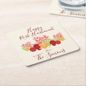 手の絵を描水の色の離れApple Rosh Hashanah スクエアペーパーコースター (アングル)