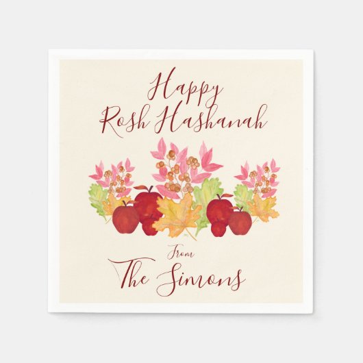 手の絵を描水の色の離れApple Rosh Hashanah スタンダードカクテルナプキン (正面)