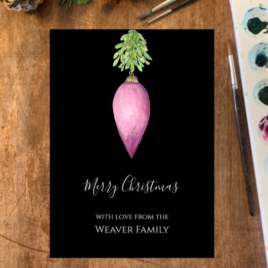 手の絵を描水の色ピンクのクリスマスバウブル シーズンカード