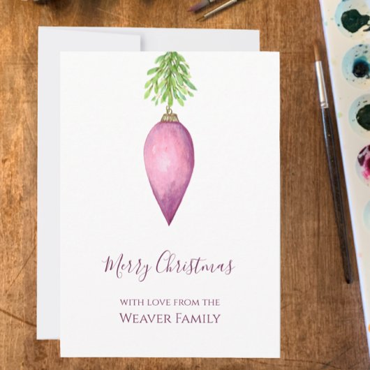 手の絵を描水の色ピンクのクリスマスバウブル シーズンカード