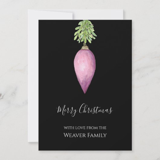 手の絵を描水の色ピンクのクリスマスバウブル シーズンカード (正面)