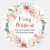 手の絵を描水の色植物学メリークリスマス ラウンドシール (正面)