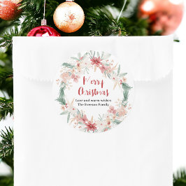 手の絵を描水の色植物学メリークリスマス ラウンドシール