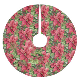 手の絵を描水色のポインセチア ブラッシュドポリエステルツリースカート