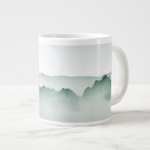手の絵を描水色の山の風景 ジャンボコーヒーマグカップ (正面右)