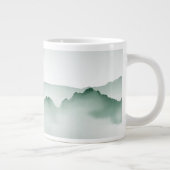 手の絵を描水色の山の風景 ジャンボコーヒーマグカップ (右)