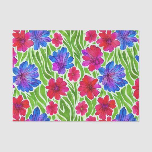 手の絵を描水色の花カラフルピンク色 薄葉紙 (正面)