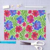 手の絵を描水色の花カラフルピンク色 薄葉紙 (クラフト)