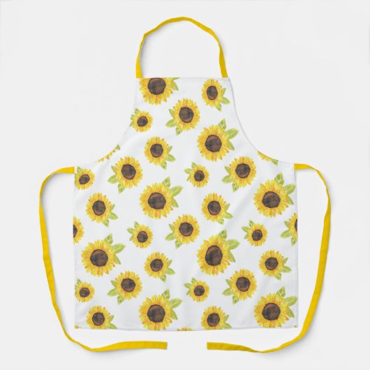 手の絵を描水色ひまわり模様 エプロン (正面)