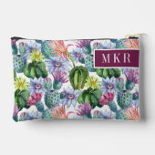 手の絵を描水色サボテンのパターン アクセサリーポーチ (裏面)