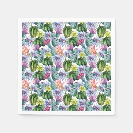 手の絵を描水色サボテンのパターン スタンダードカクテルナプキン (正面)