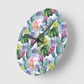 手の絵を描水色サボテンのパターン ラウンド壁時計 (傾斜)