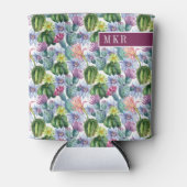 手の絵を描水色サボテンのパターン 缶クーラー (正面)