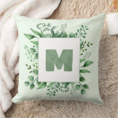 手の絵を描緑の枠+水彩モノグラム クッション (ブランケット)