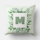 手の絵を描緑の枠+水彩モノグラム クッション (正面)