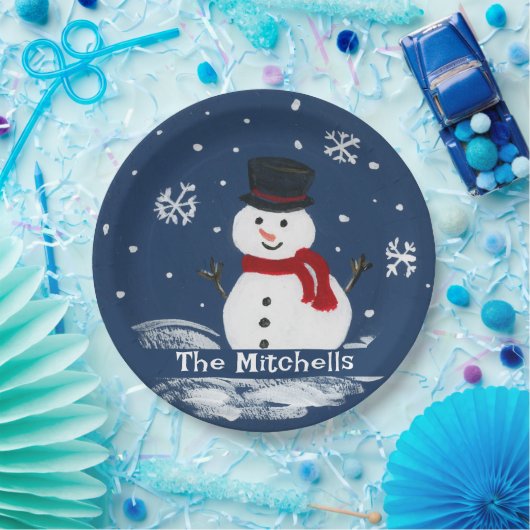 手の絵を描雪だるま ペーパープレート (パーティー)