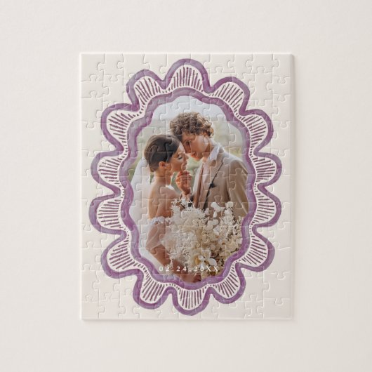 手の絵を描頭状の楕円形のフォトフレーム ジグソーパズル (縦)