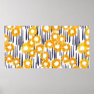 手の絵を描黄色い花の継ぎ目のない模様 ポスター