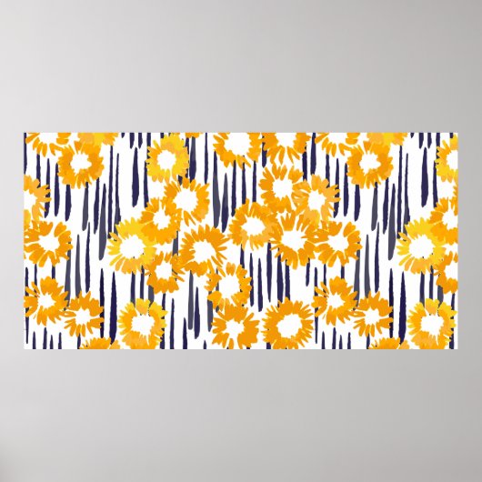 手の絵を描黄色い花の継ぎ目のない模様 ポスター (正面)