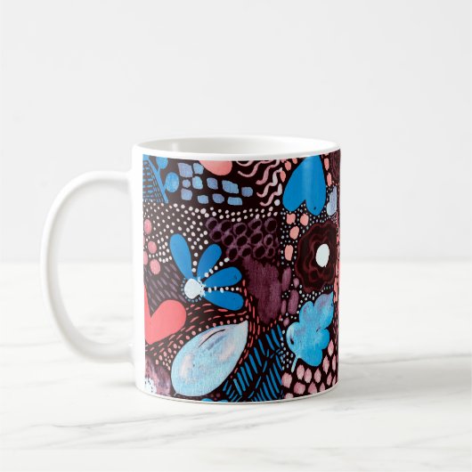 手の絵画抽象芸術の水の色スケッチDoodle Fl コーヒーマグカップ (左)