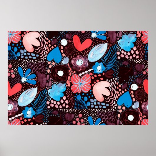 手の絵画抽象芸術水の色のスケッチDoodle Fl ポスター (正面)