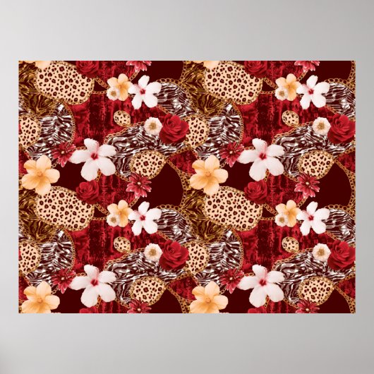 手の絵画抽象芸術水色ヒョウのゼブラアン ポスター (正面)