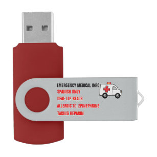 手の緊急の医学情報(パーソナライズな) USBフラッシュドライブ