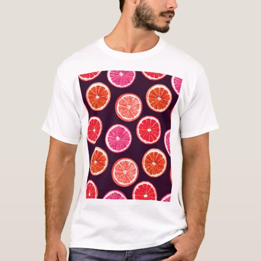 手の色彩の鮮やか柑橘系ダークパターン Tシャツ (正面)