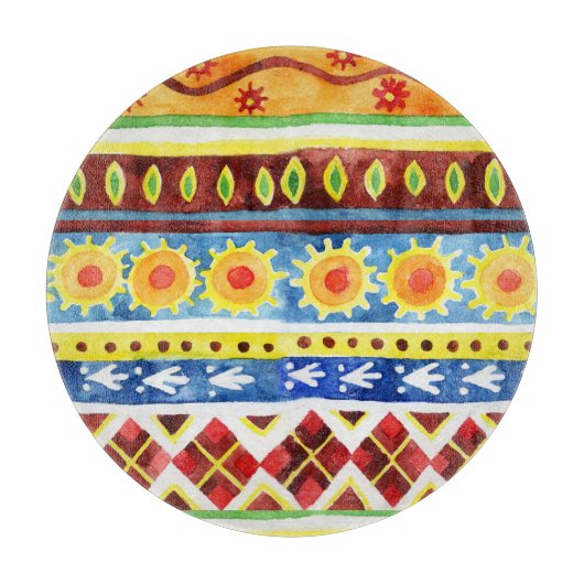 手の色彩の鮮やか民族の水の色のパターン カッティングボード (正面)