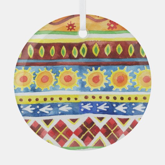 手の色彩の鮮やか民族の水の色のパターン ガラスオーナメント (正面)