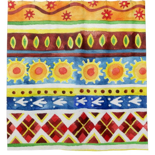 手の色彩の鮮やか民族の水の色のパターン シャワーカーテン (正面)