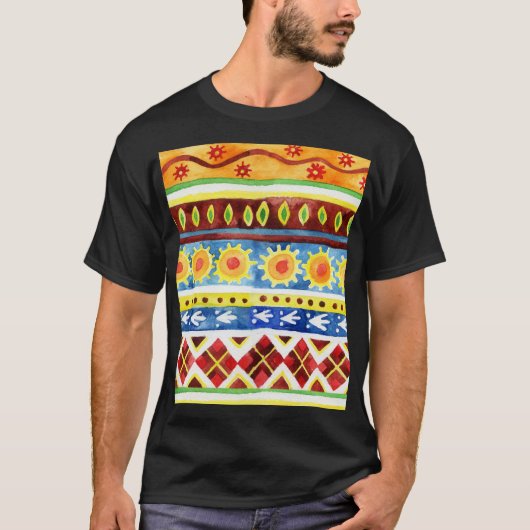 手の色彩の鮮やか民族の水の色のパターン Tシャツ (正面)