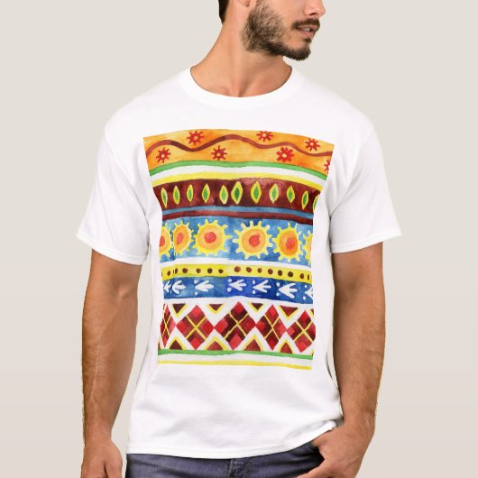 手の色彩の鮮やか民族の水の色のパターン Tシャツ (正面)