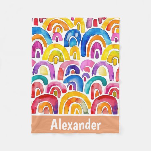 手の色彩の鮮やか水色のボーホレインボウパーソナライズされた フリースブランケット (正面)