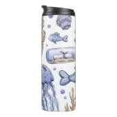 手の色彩の鮮やか水色の海のパターン。 タンブラー (回転右)