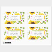 手の色彩の鮮やか水色ひまわり花束ラベル 長方形シール (シート)