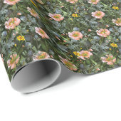 手の色彩の鮮やか花模様:暗い水色パターン。 ラッピングペーパー (ロールコーナー)