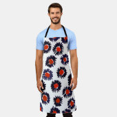 手の色彩の鮮やか花、赤と青のパターン。 エプロン (着用した状態)