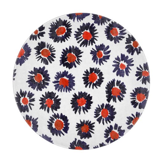 手の色彩の鮮やか花、赤と青のパターン。 カッティングボード (正面)