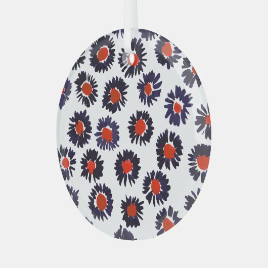 手の色彩の鮮やか花、赤と青のパターン。 ガラスオーナメント (正面左)