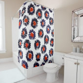 手の色彩の鮮やか花、赤と青のパターン。 シャワーカーテン (インサイチュ)