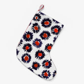 手の色彩の鮮やか花、赤と青のパターン。 スモールクリスマスストッキング (正面 (吊り時))