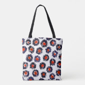手の色彩の鮮やか花、赤と青のパターン。 トートバッグ (裏面)