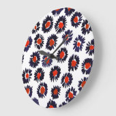 手の色彩の鮮やか花、赤と青のパターン。 ラージ壁時計 (傾斜)