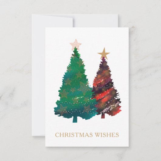 手の色彩の鮮やか輝く水の色のクリスマスの木 招待状 (正面)