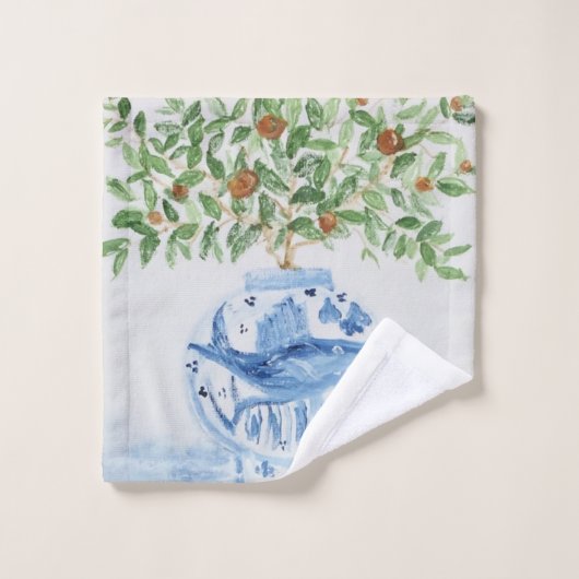 手の色彩の鮮やか青と白のショウガの瓶 バスタオルセット (ウォッシュタオル)