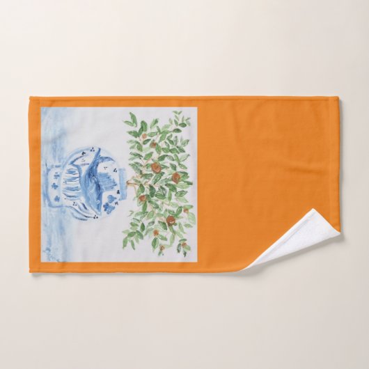 手の色彩の鮮やか青と白のショウガの瓶 バスタオルセット (ハンドタオル)