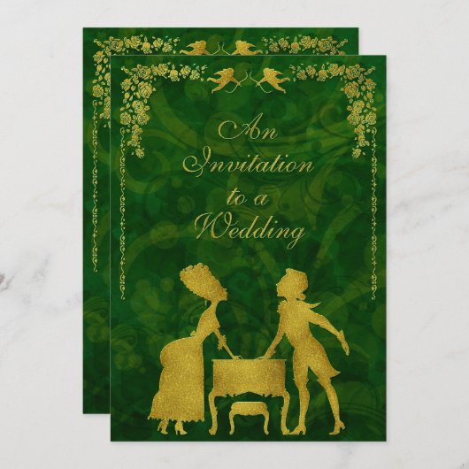 手の華美込んだビクトリアンボールの仮装結婚の 招待状 (正面/裏面)