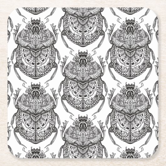 手の落書きのパターン スクエアペーパーコースター (正面)