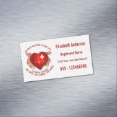 手の赤いハートを持つ公認看護師 マグネット名刺 (インサイチュ)